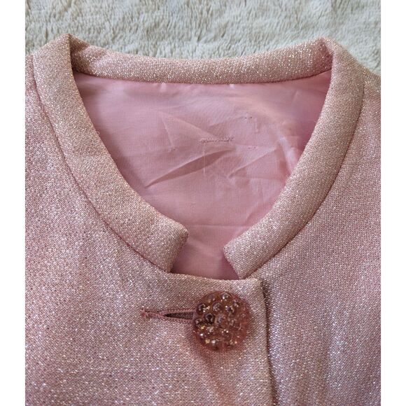 VTG 1960s Mod Pink Lamé Evening Jacket with "Confetti Lucite" Buttons, Sz 8/10 - Picture 5 of 11